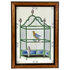 Delft Bird In Cage Tile Mural, Framed