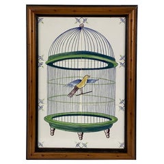 Delft Bird In Cage Tile Mural, Framed