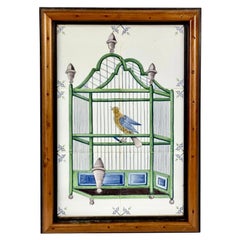 Delft Bird In Cage Tile Mural, Framed