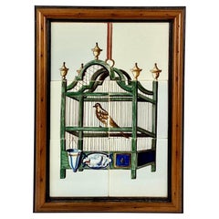 Delft Bird In Cage Tile Mural, Framed