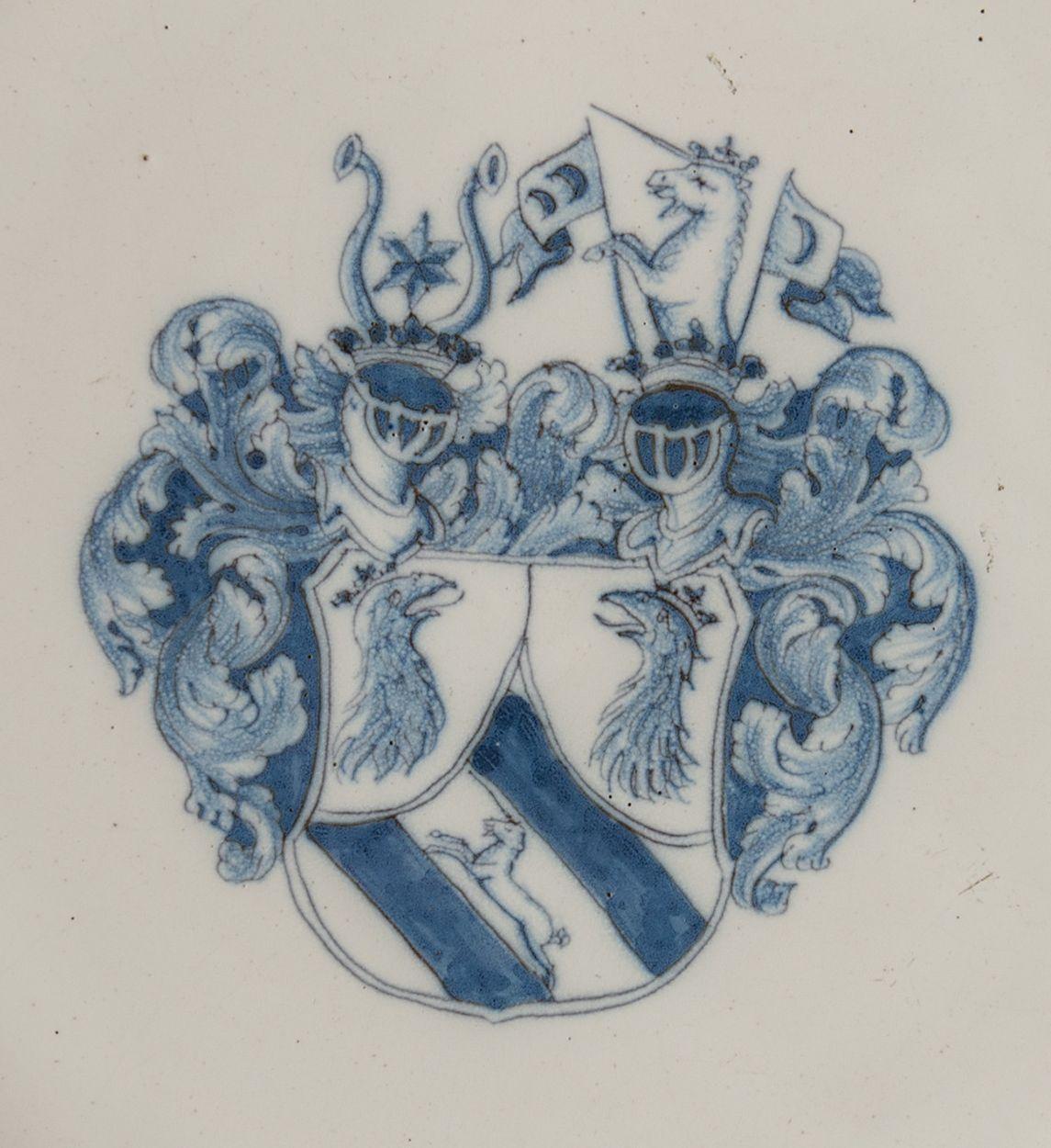 Baroque Delft Blue and white armorial charger Delft or Haarlem, 1650-1680 For Sale