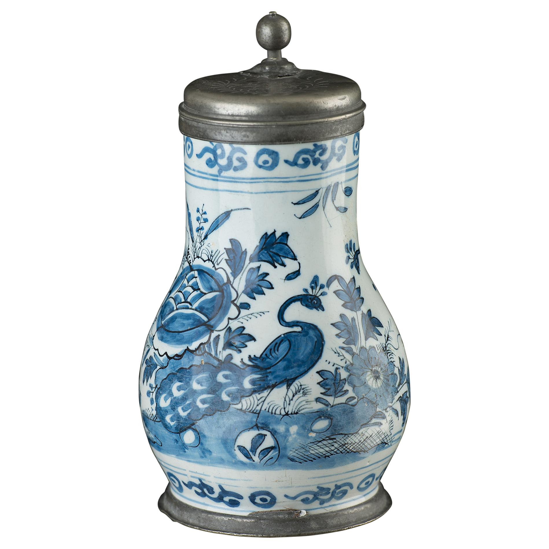 Delft, Blue and White Beer Mug with Peacock in Garden, circa 1680-1700 For Sale