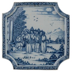 Delft Blue and white Biblical plaque 1740-1760 the healing of a blind man