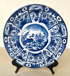 Delft - Blue and White Charger, Chinoiserie decors with a Peacock, 18th century
