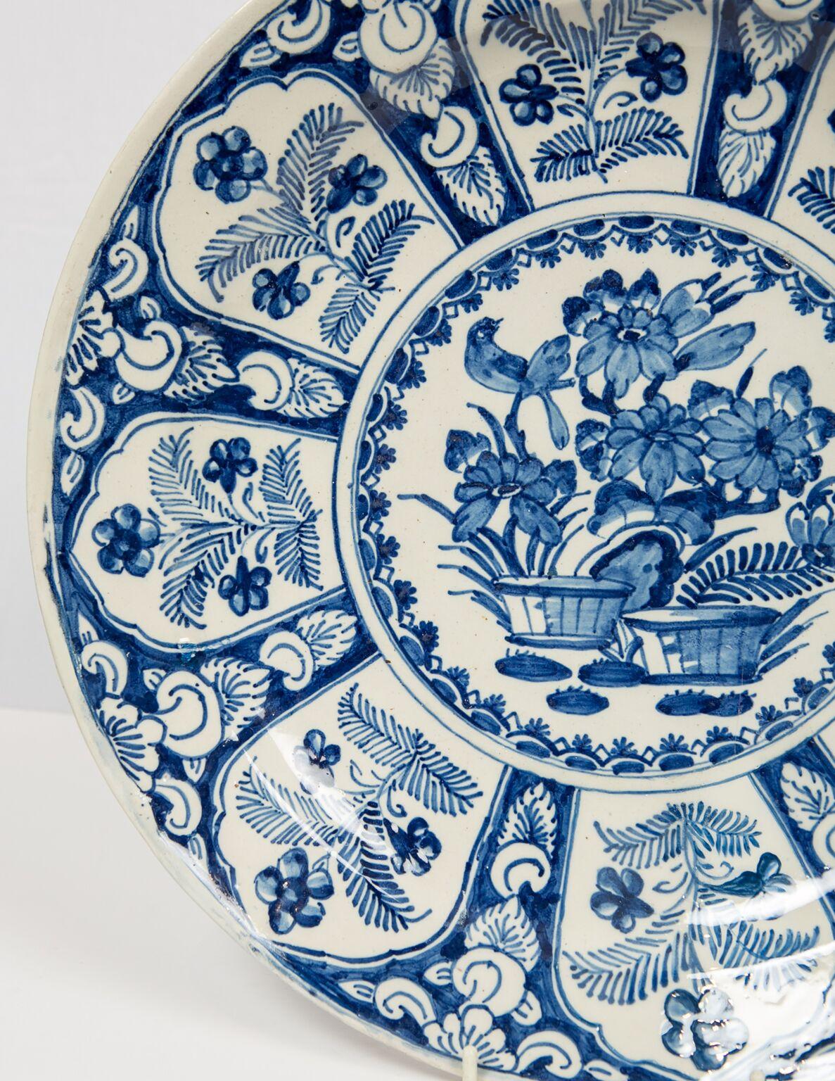 Delft Blue and White Charger Featuring Flowers and a Songbird 18th Century (Rokoko)