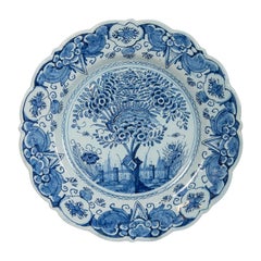 Antique Delft Blue and White Charger Hand Painted Made by De Bijl 'The Axe', circa 1770