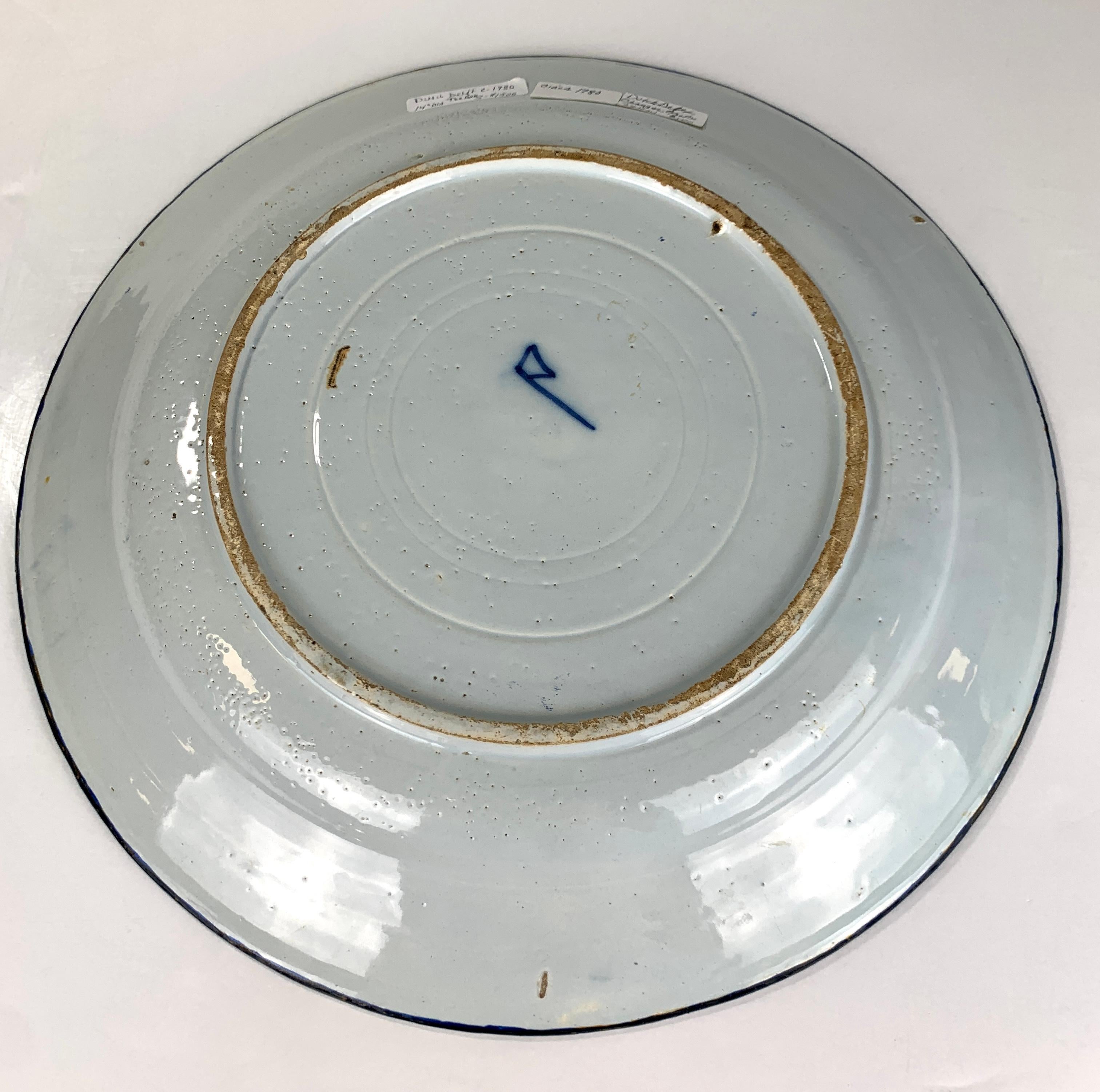 Delft Blue and White Charger Handpainted 18th Century circa 1780 by 