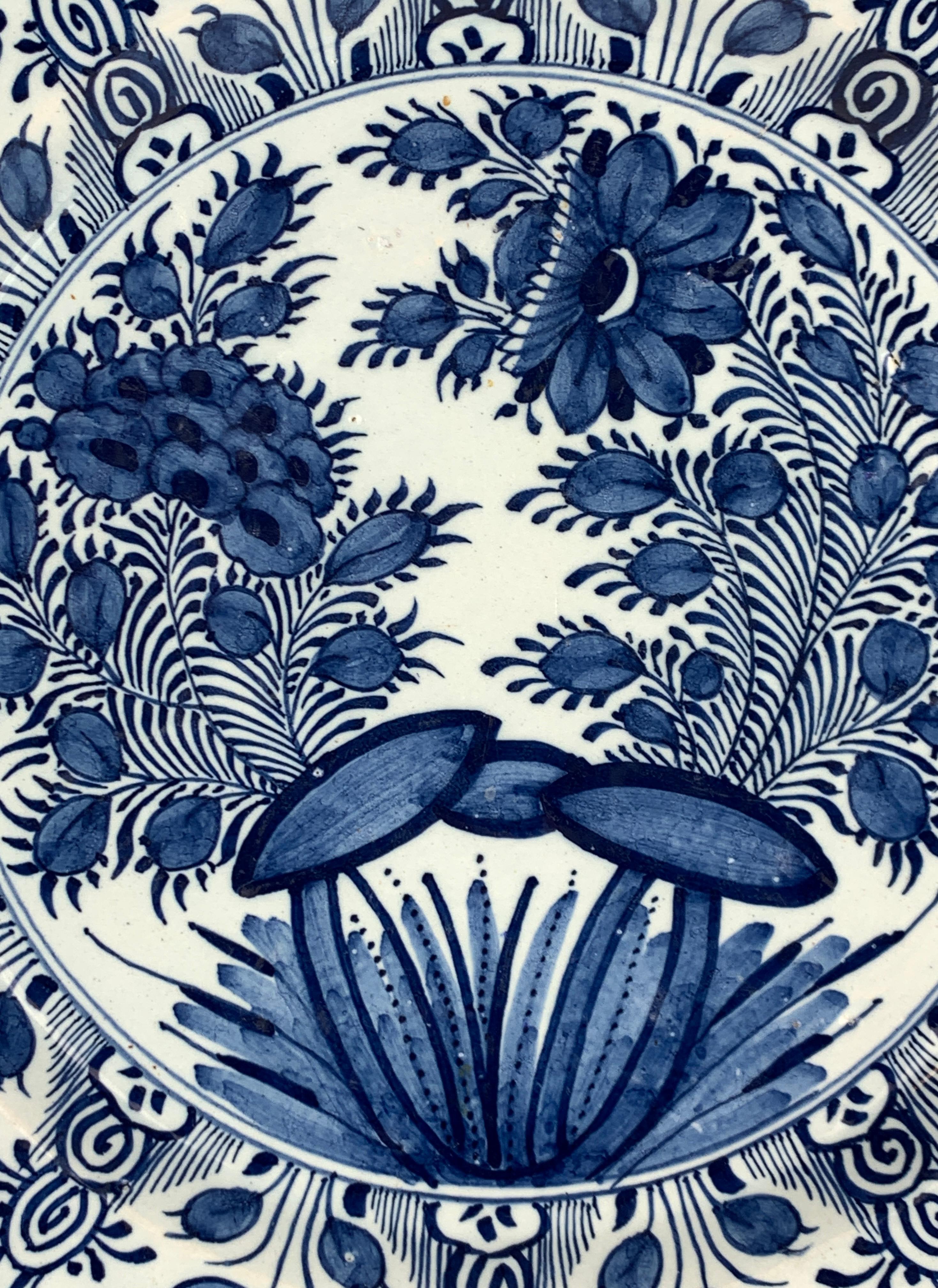 Chinoiserie Delft Blue and White Charger Handpainted 18th Century circa 1780 by 