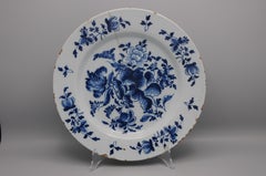 Delft blue and white charger, large floral decoration, mid 18th century