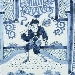 Delft Blue and White Charger with Chinoiserie Decoration Made 18th Century
