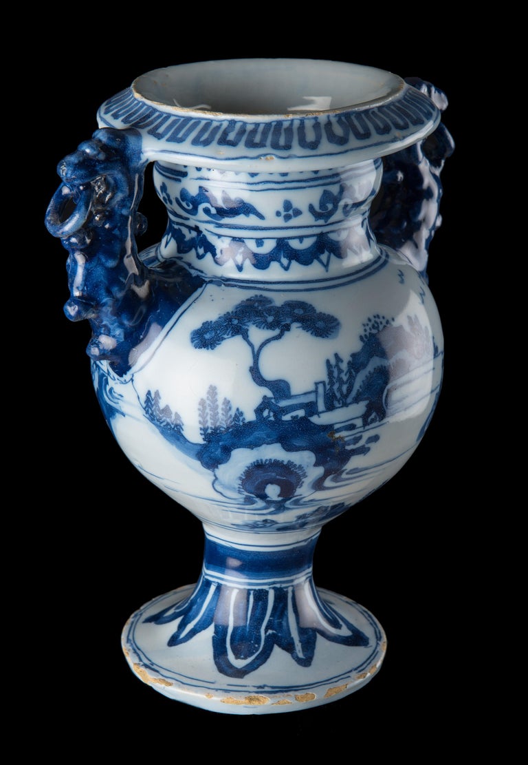 Hand-Painted Delft, Blue and White Chinoiserie Altar Vase, circa 1685 For Sale