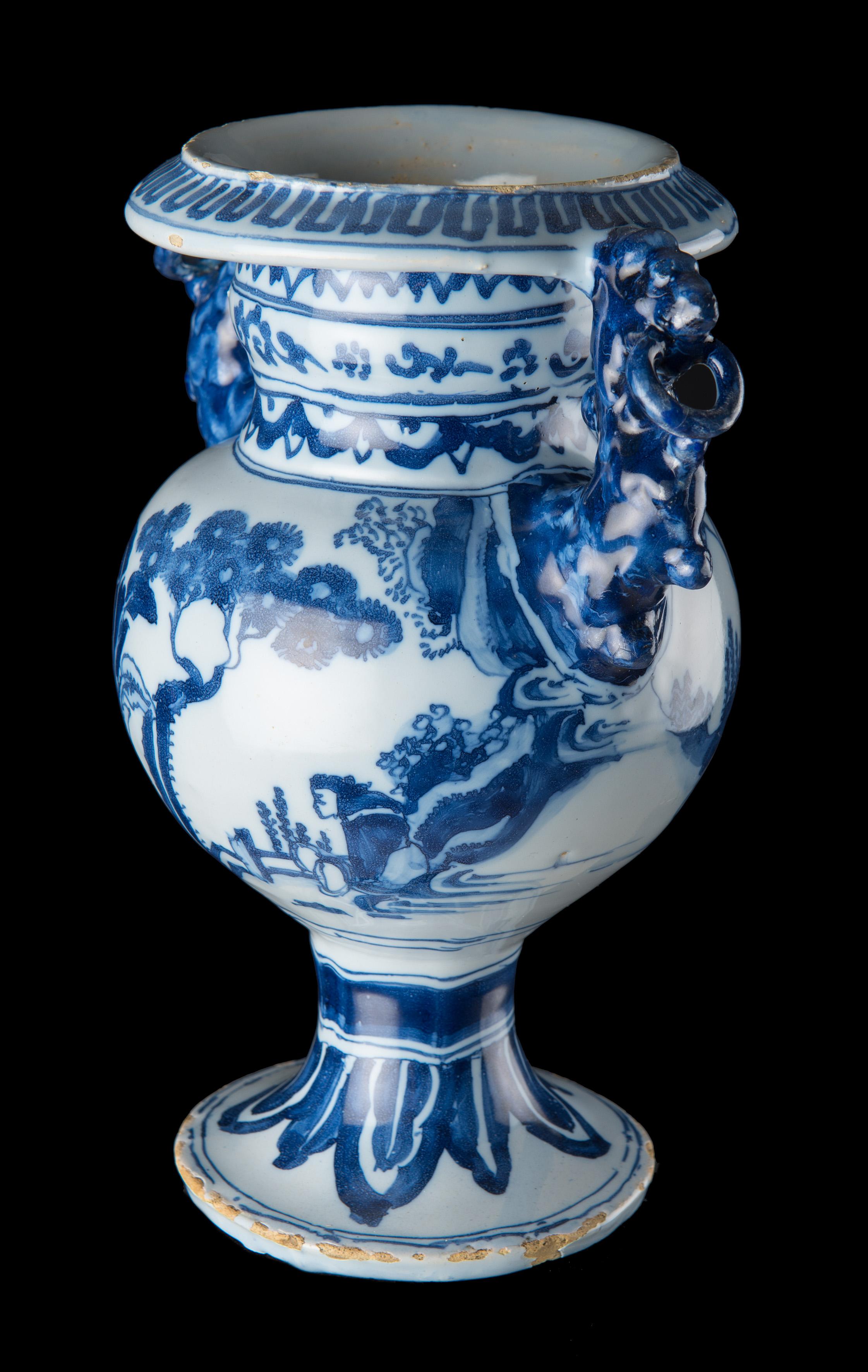 Baroque Delft, Blue and White Chinoiserie Altar Vase, circa 1685 For Sale