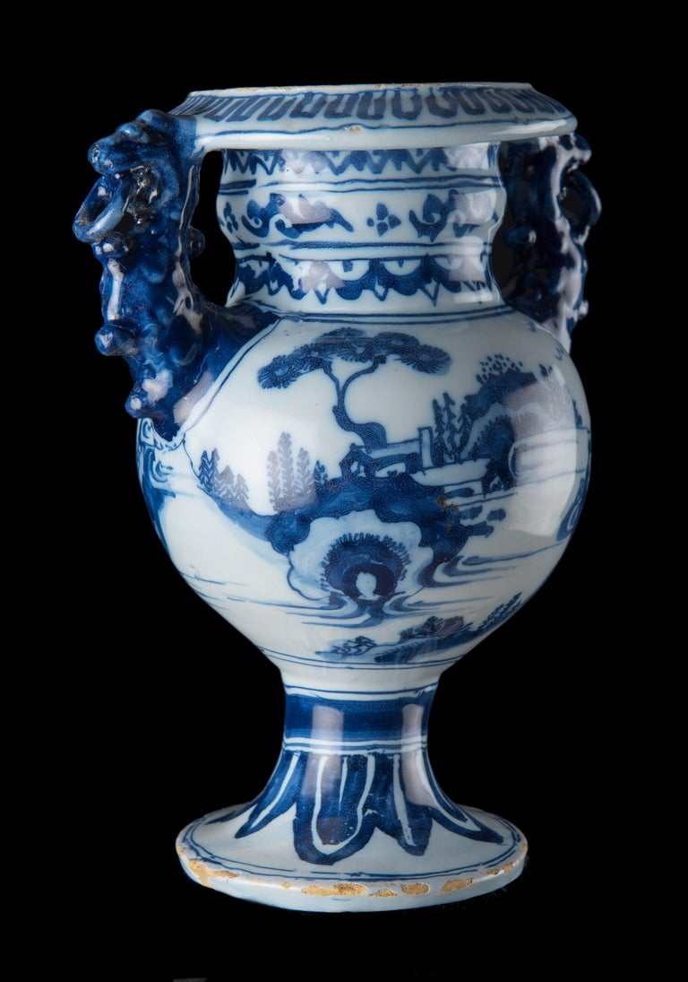 17th Century Delft, Blue and White Chinoiserie Altar Vase, circa 1685 For Sale