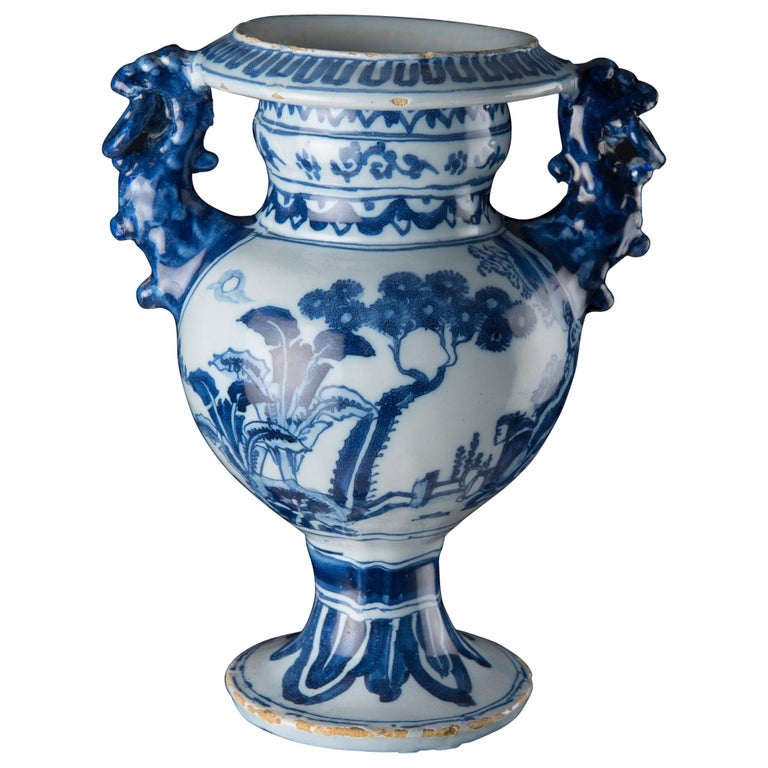 Delft, Blue and White Chinoiserie Altar Vase, circa 1685 For Sale