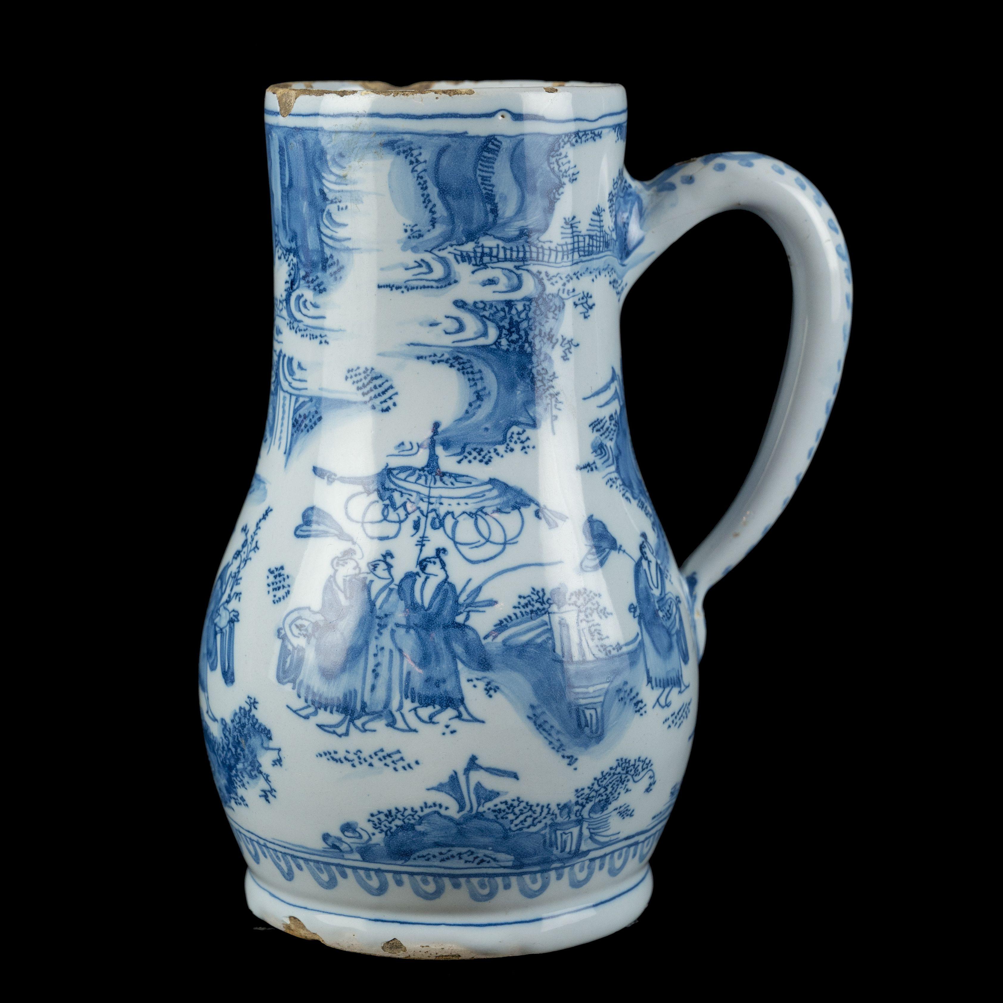 Baroque Delft, Blue and white chinoiserie beer mug Delft, C 1670 For Sale