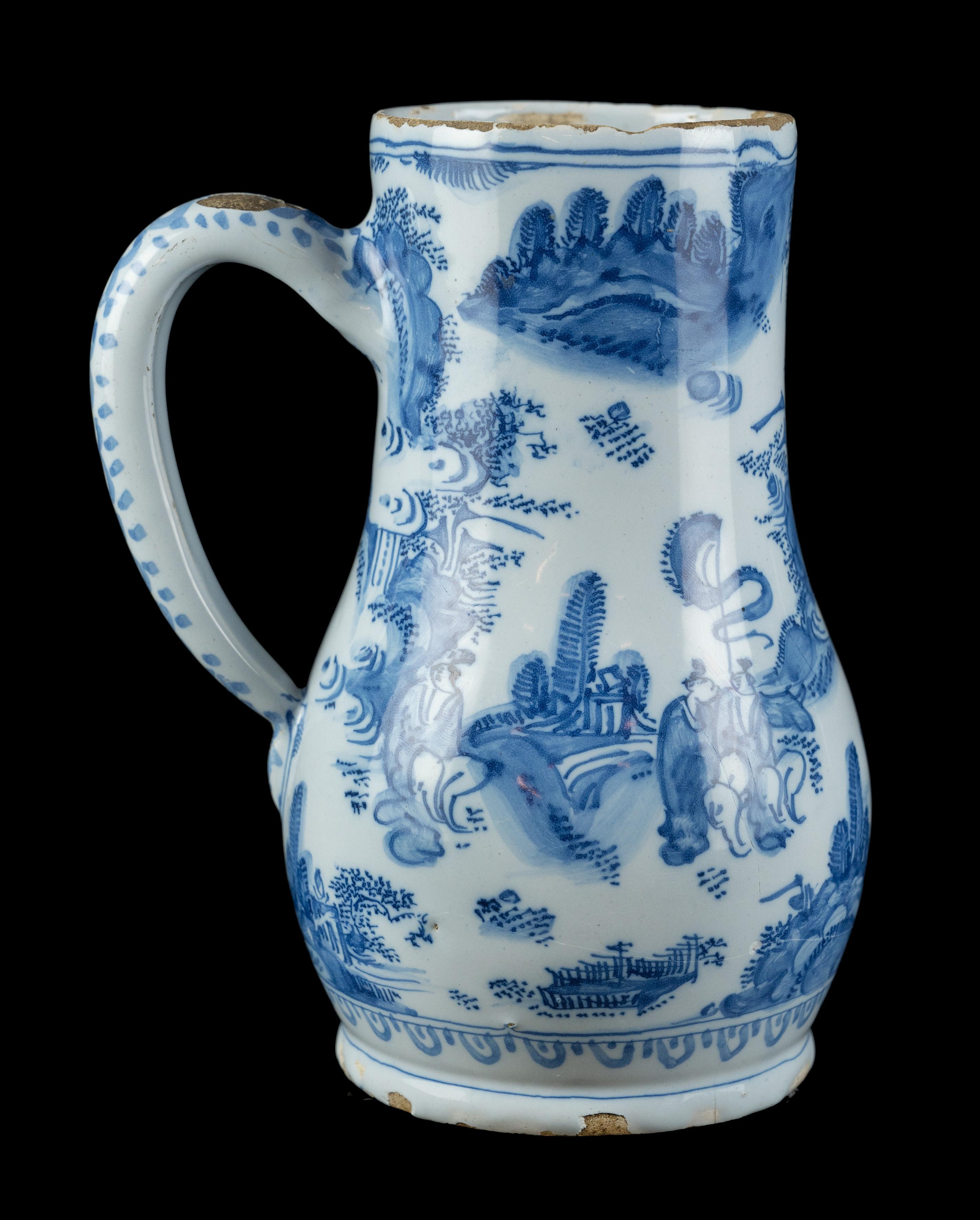 Glazed Delft, Blue and white chinoiserie beer mug Delft, C 1670 For Sale