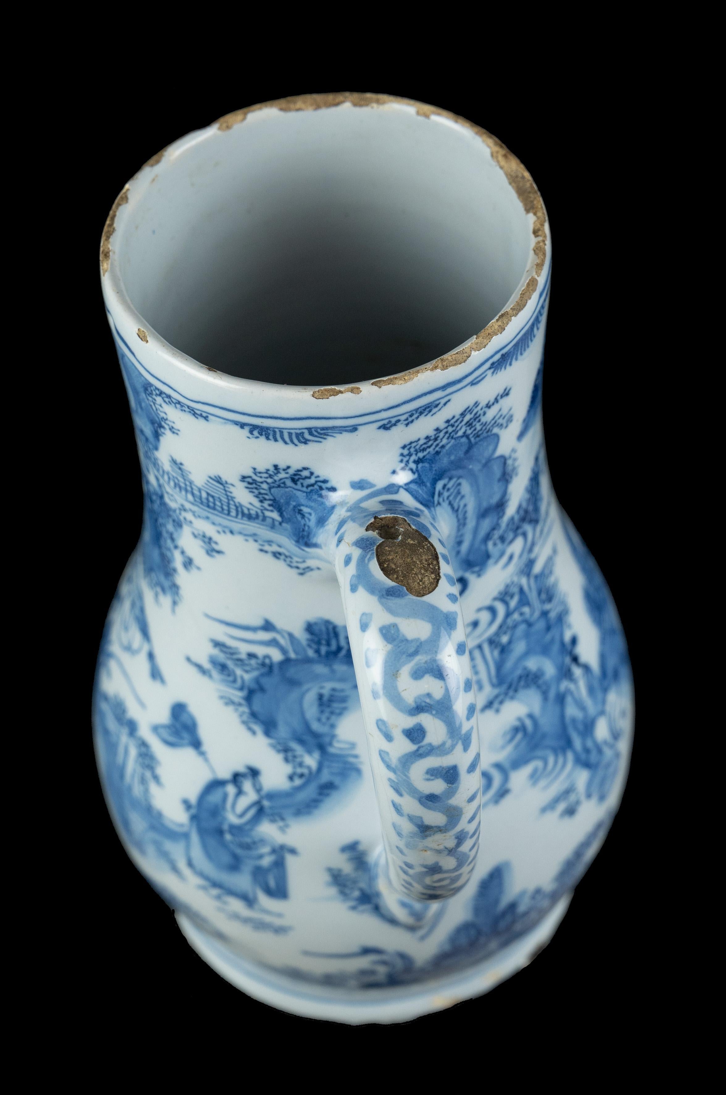 Ceramic Delft, Blue and white chinoiserie beer mug Delft, C 1670 For Sale
