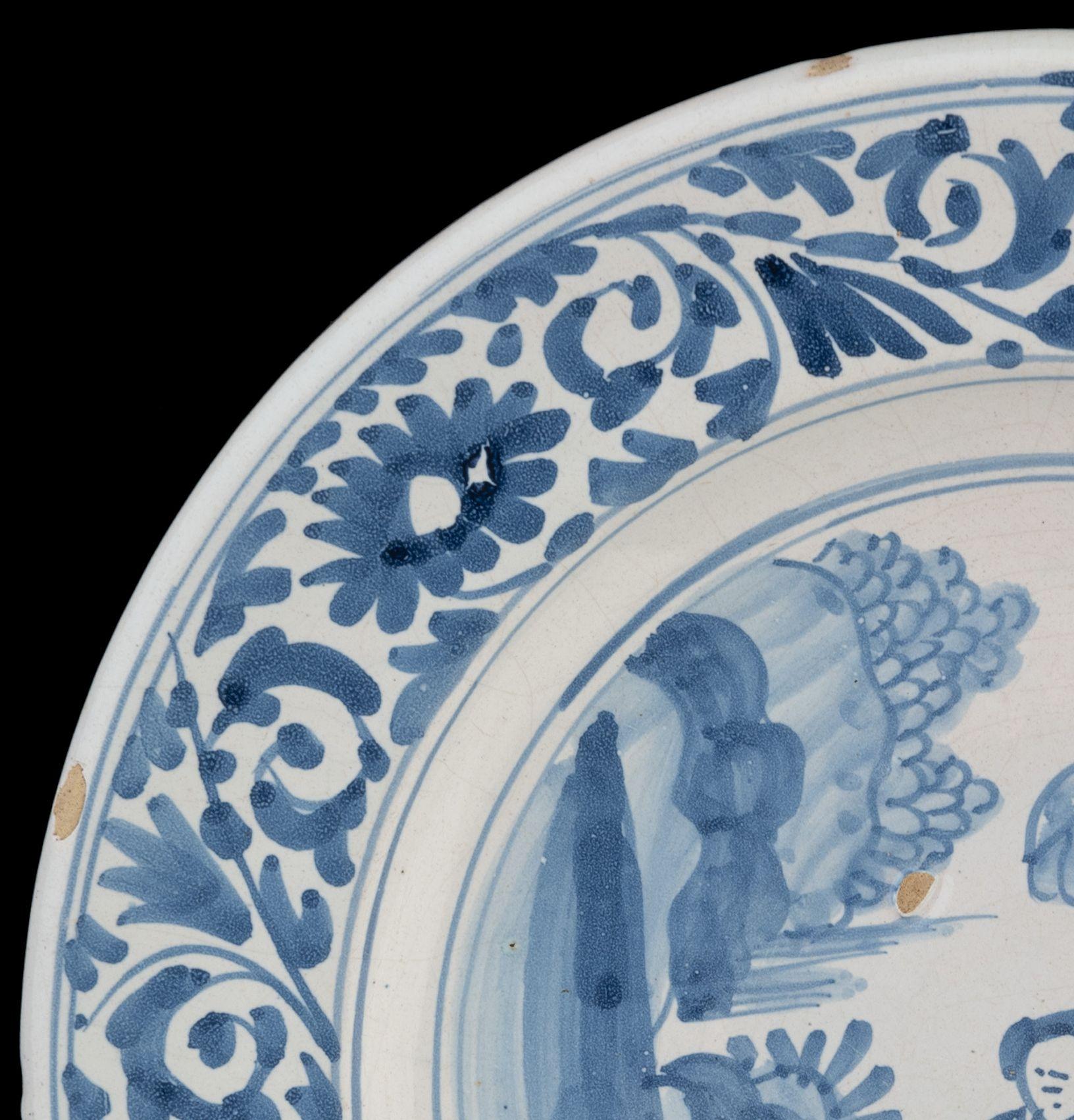 Ceramic Delft Blue and White Chinoiserie Dish the Netherlands, 1675-1700 Chinoiserie For Sale