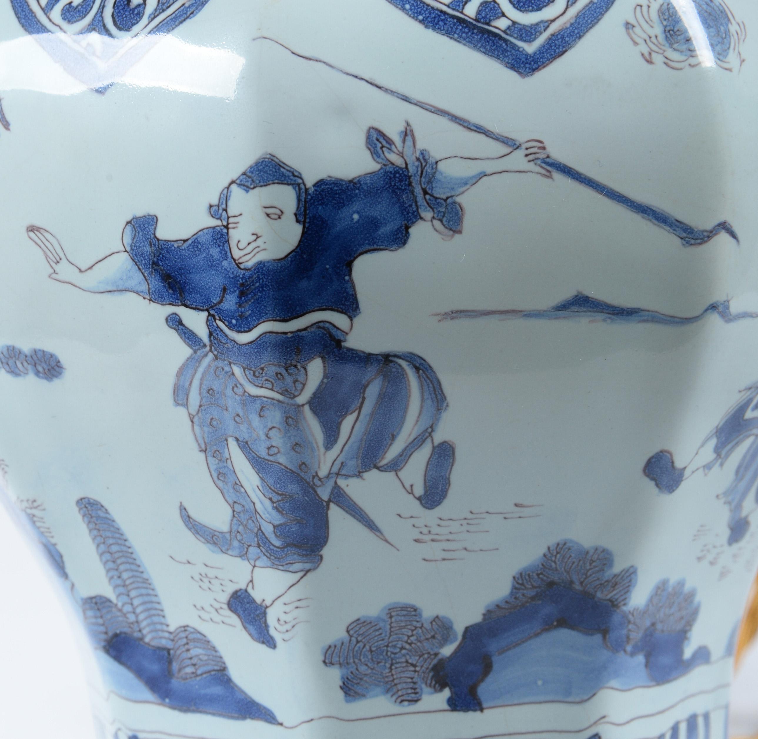 Delft Blue and White Chinoiserie Faience Vase Mounted as a Lamp For Sale 1