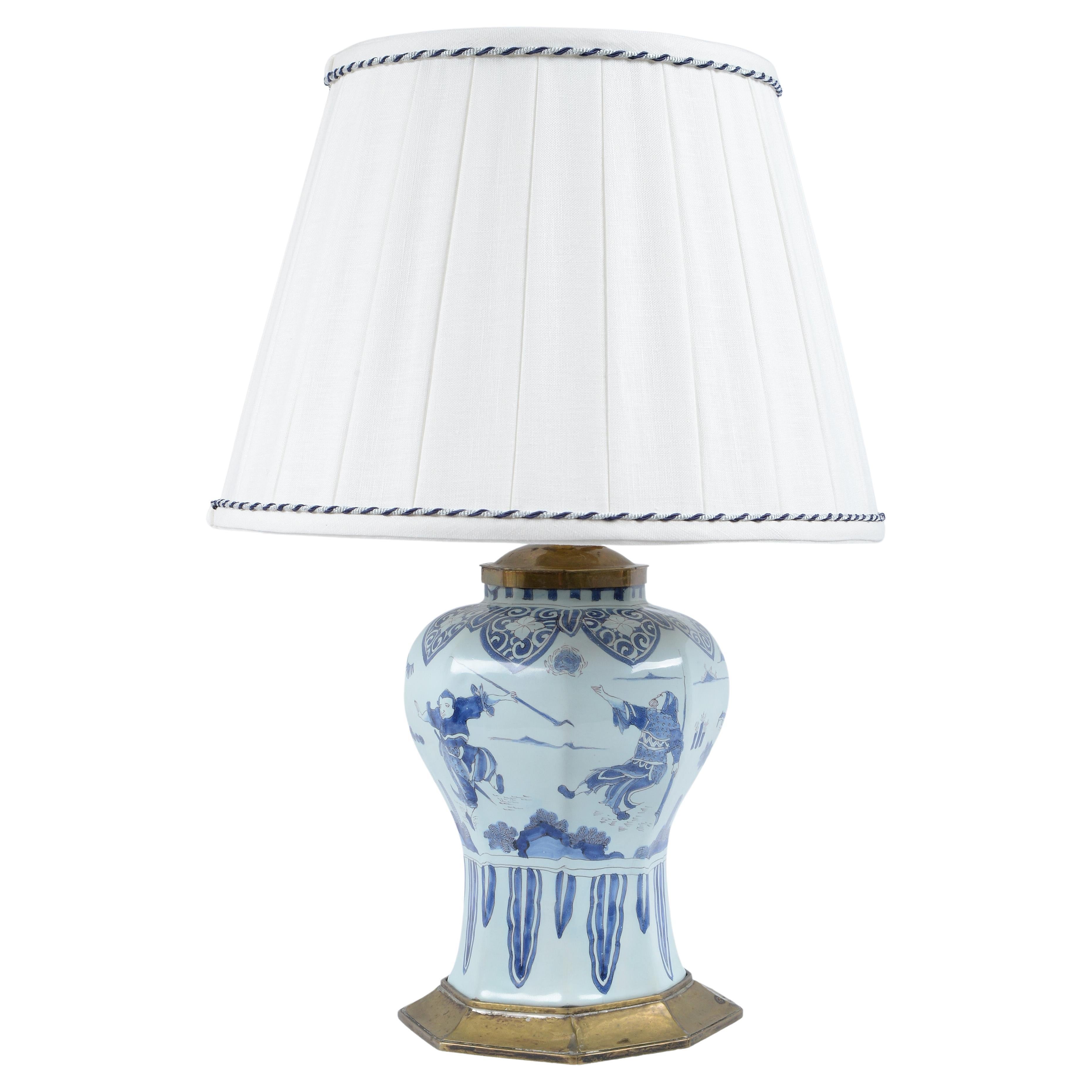 Delft Blue and White Chinoiserie Faience Vase Mounted as a Lamp For Sale