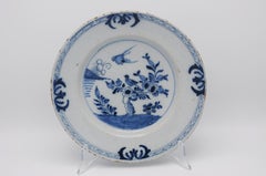 Delft - Blue and White 'Chinoiserie' large Plate with a Bird- 18th century