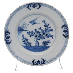 Delft - Blue and White 'Chinoiserie' large Plate with a Bird- 18th century