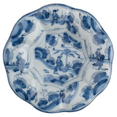 Antique Delft blue and White Chinoiserie Lobed Dish, circa 1680 