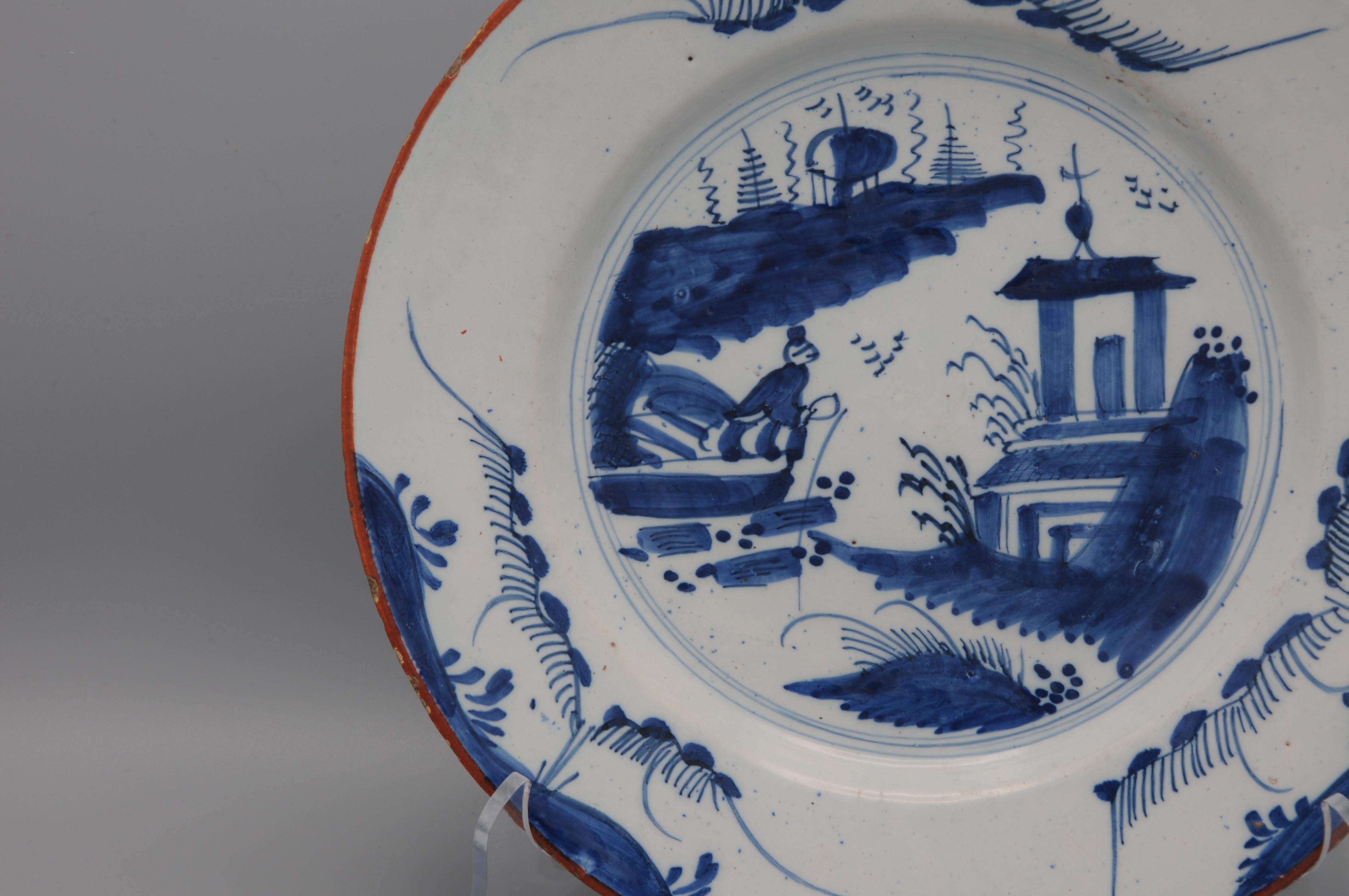 Delft - Plato chinoiserie azul y blanco - Siglo XVIII Holandés en venta