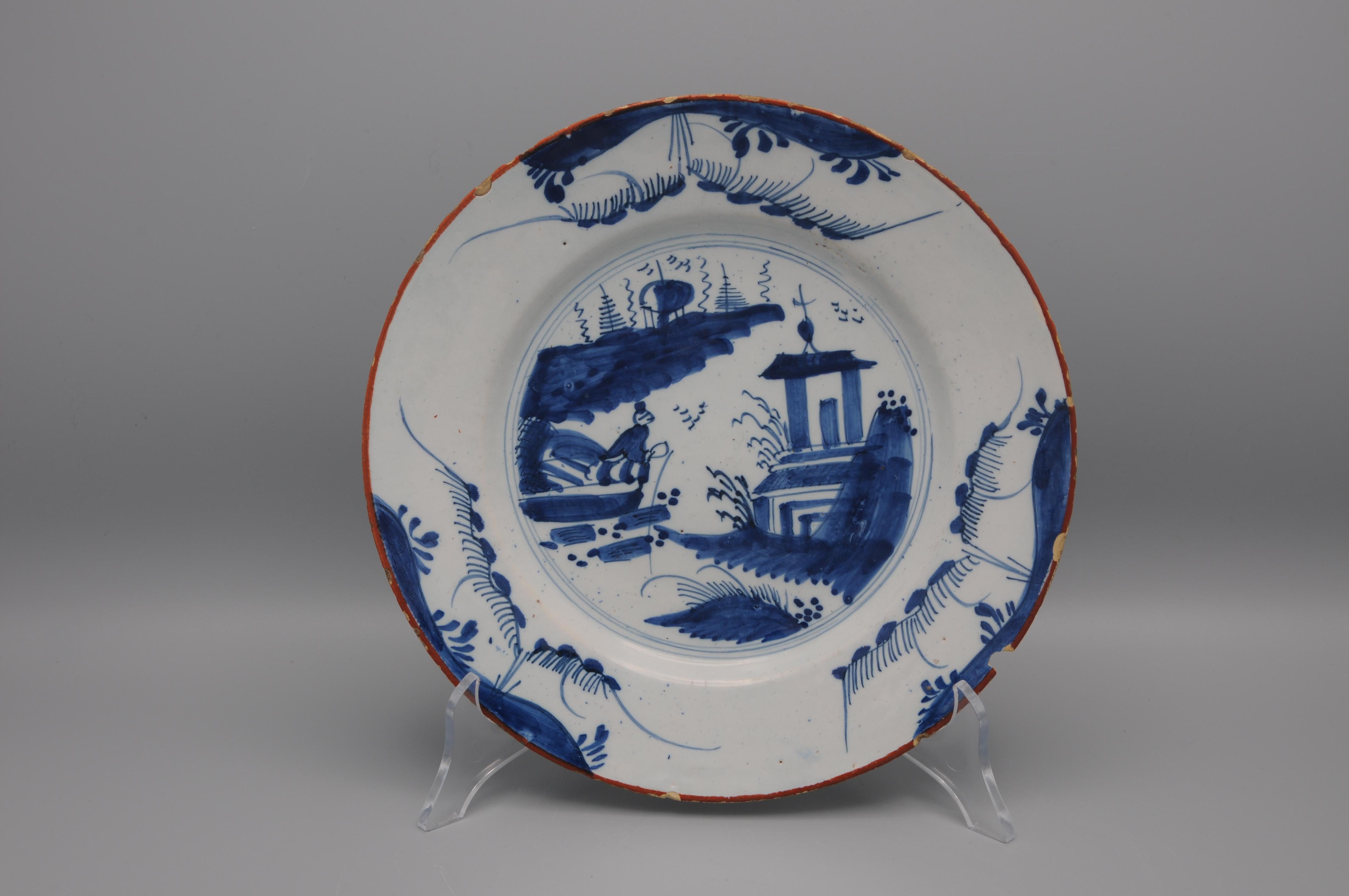 Delft - Plato chinoiserie azul y blanco - Siglo XVIII en venta 1