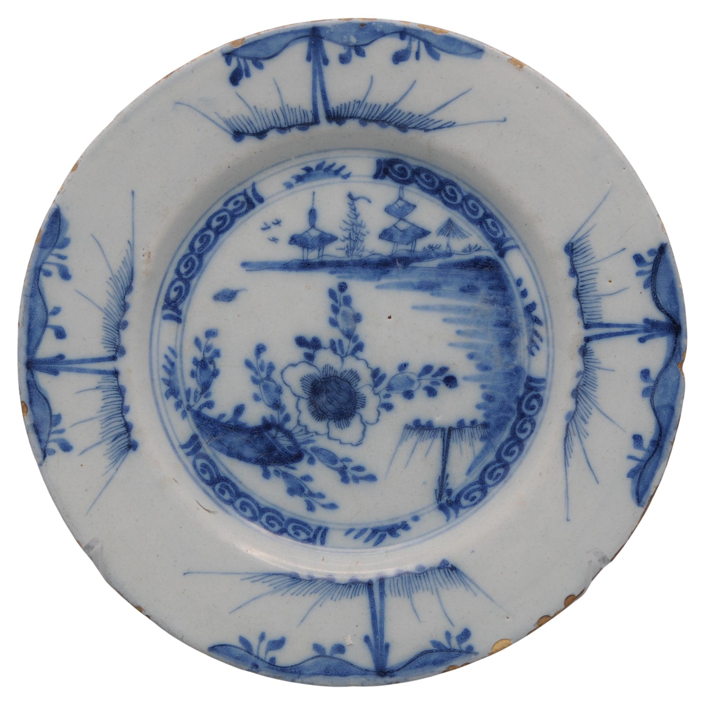 Delft - Plato chinoiserie azul y blanco - Siglo XVIII