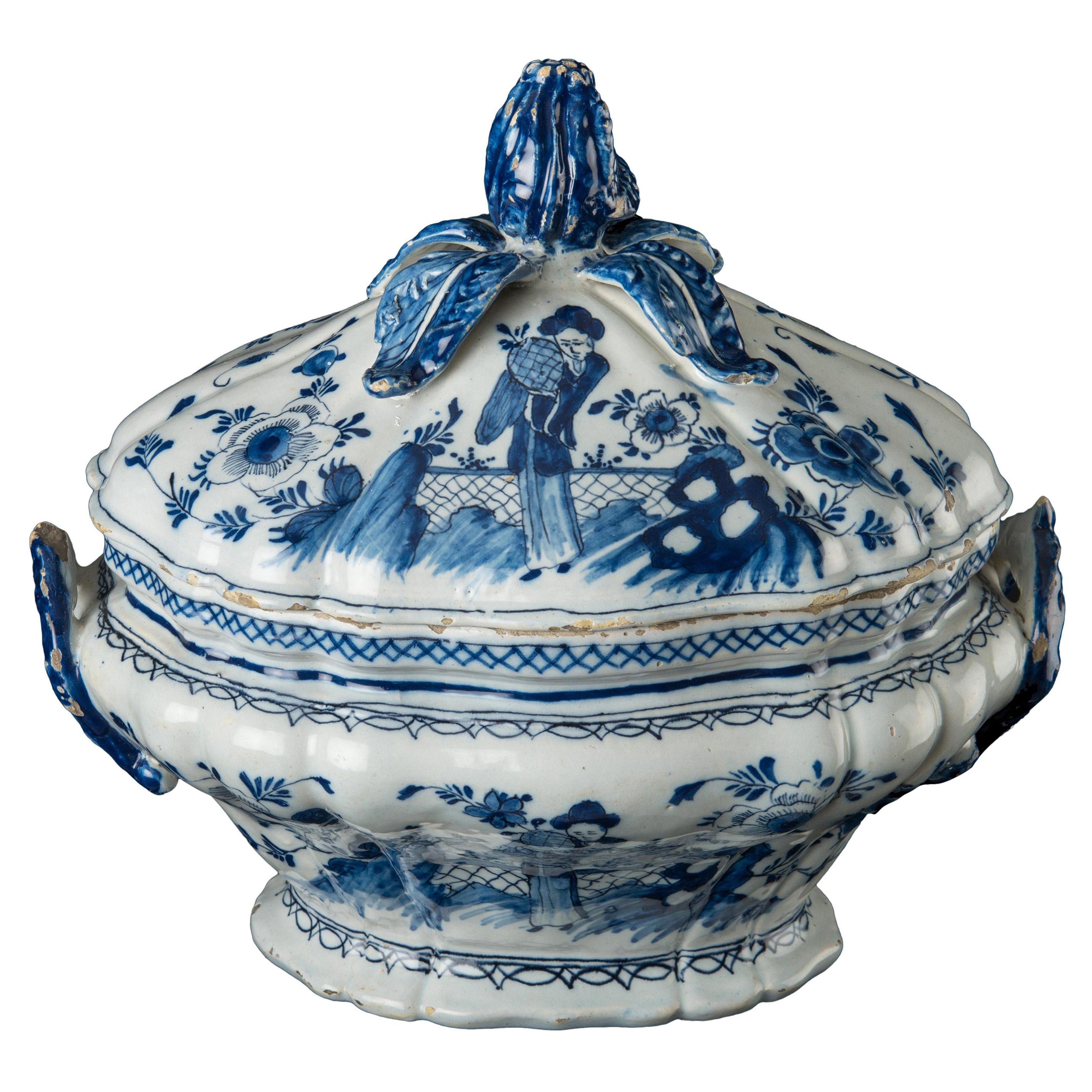 Glamorous Antique French "Apt" Faience Tureen and Under Plate Set