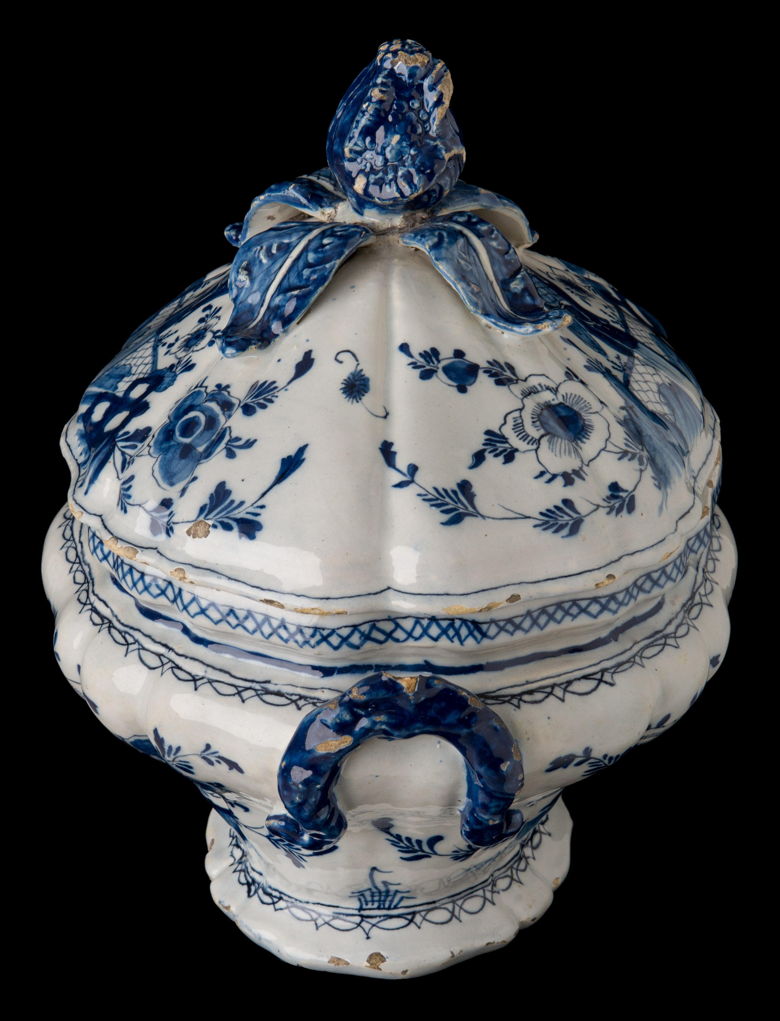 Dutch Delft, Blue and white chinoiserie tureen Delft, circa 1750 Mark: DM For Sale