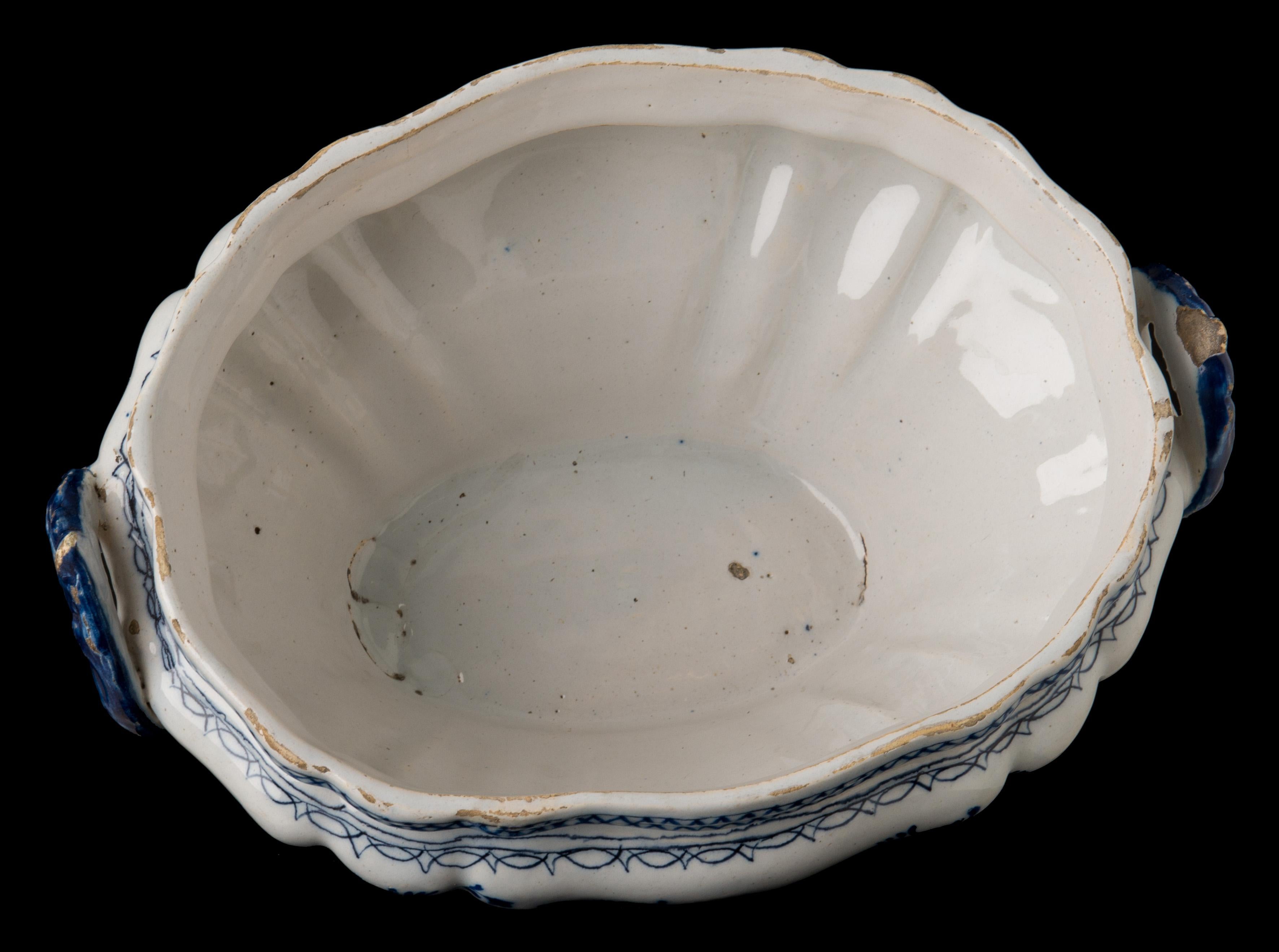 18th Century Delft, Blue and white chinoiserie tureen Delft, circa 1750 Mark: DM For Sale