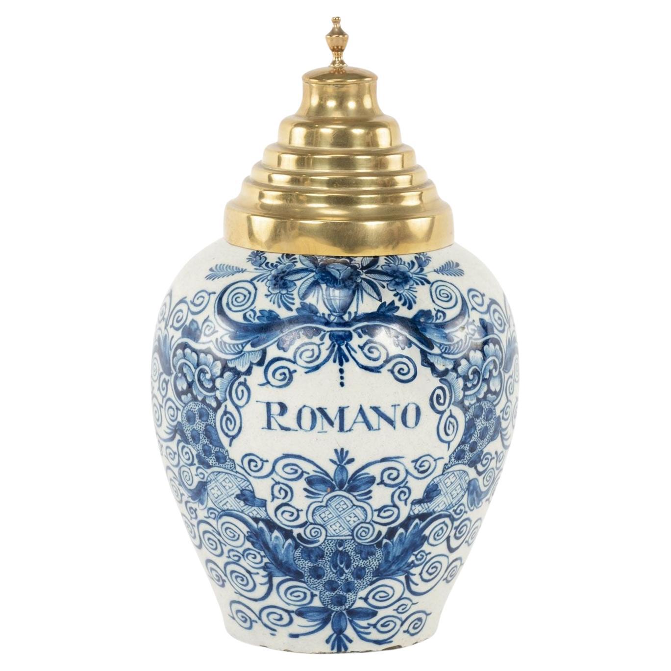 Delft Blue and White Delft "Romano" Tobacco Jar For Sale