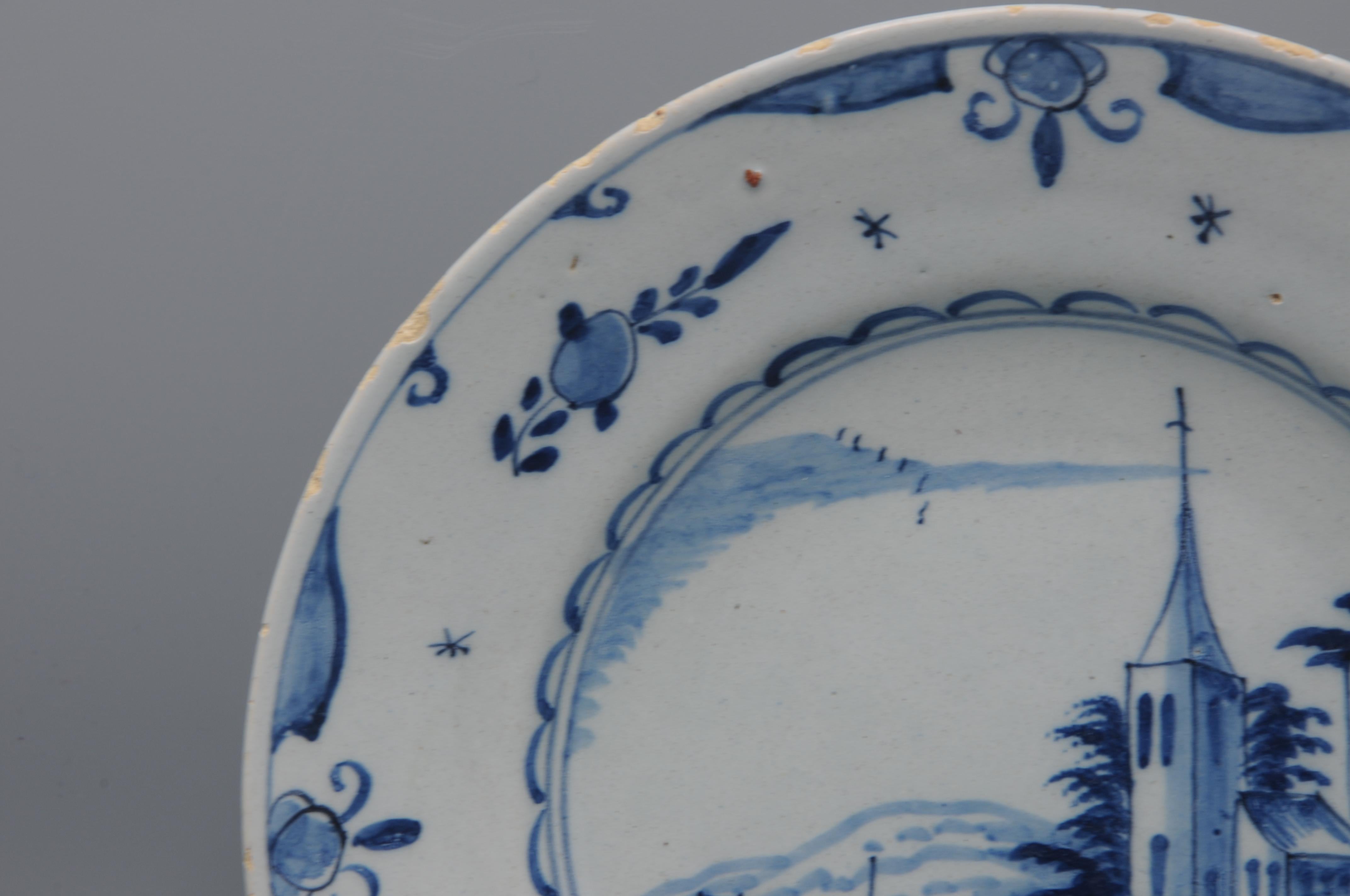 Néerlandais Delft - Assiette en faïence bleue et blanche avec paysage, fin du 18e siècle en vente