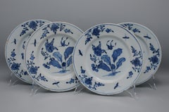 Delft - Blue and white delftware set of 4 chinoiserie plates, 18th century