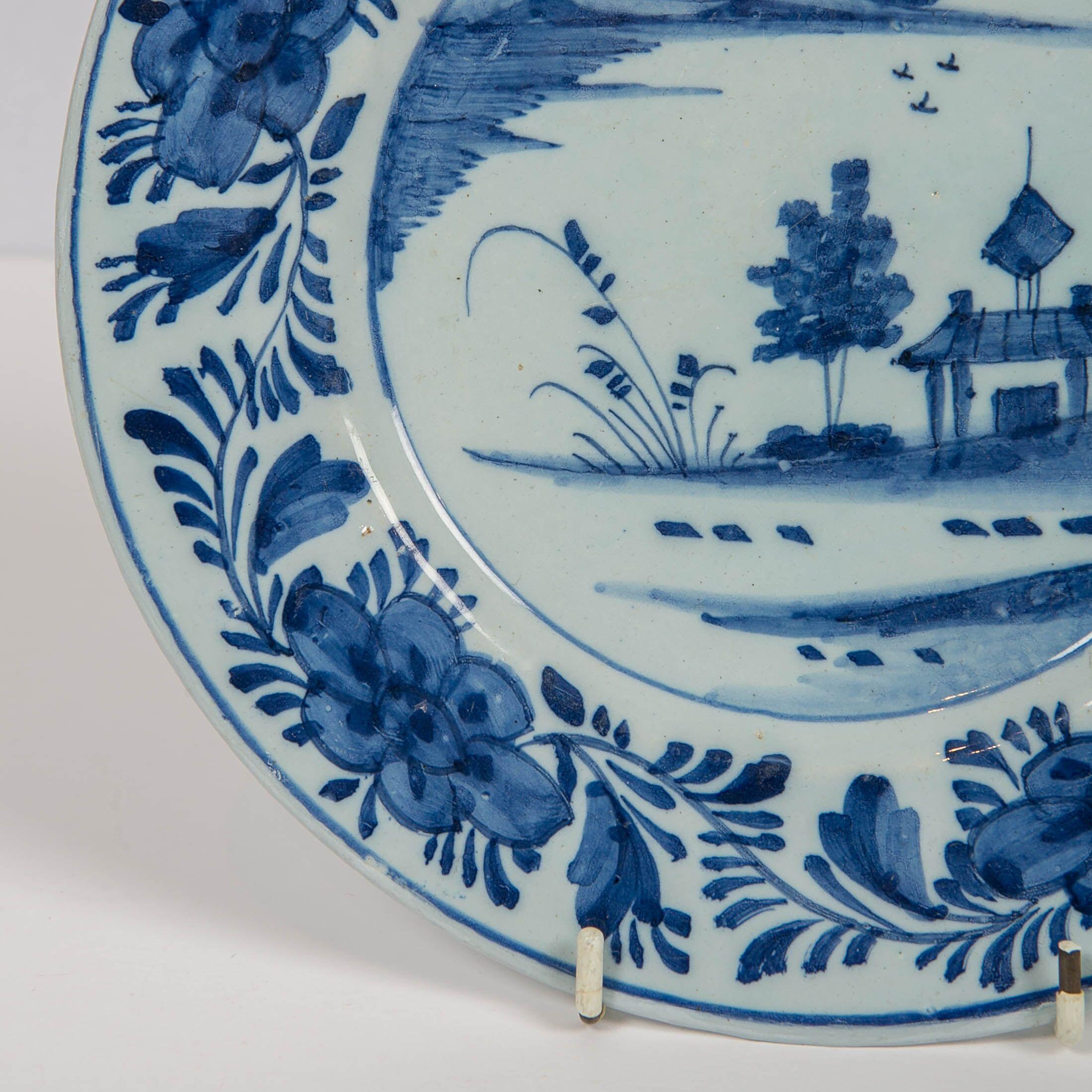 Rococo Delft Blue and White Dish Showing a Pagoda by the Waterside Made circa 1780
