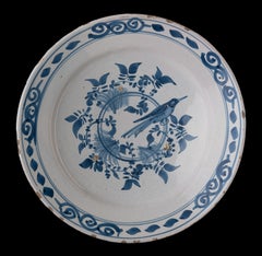 Delft Blue and White Dish with Bird on a Double Ring, 1700-1750