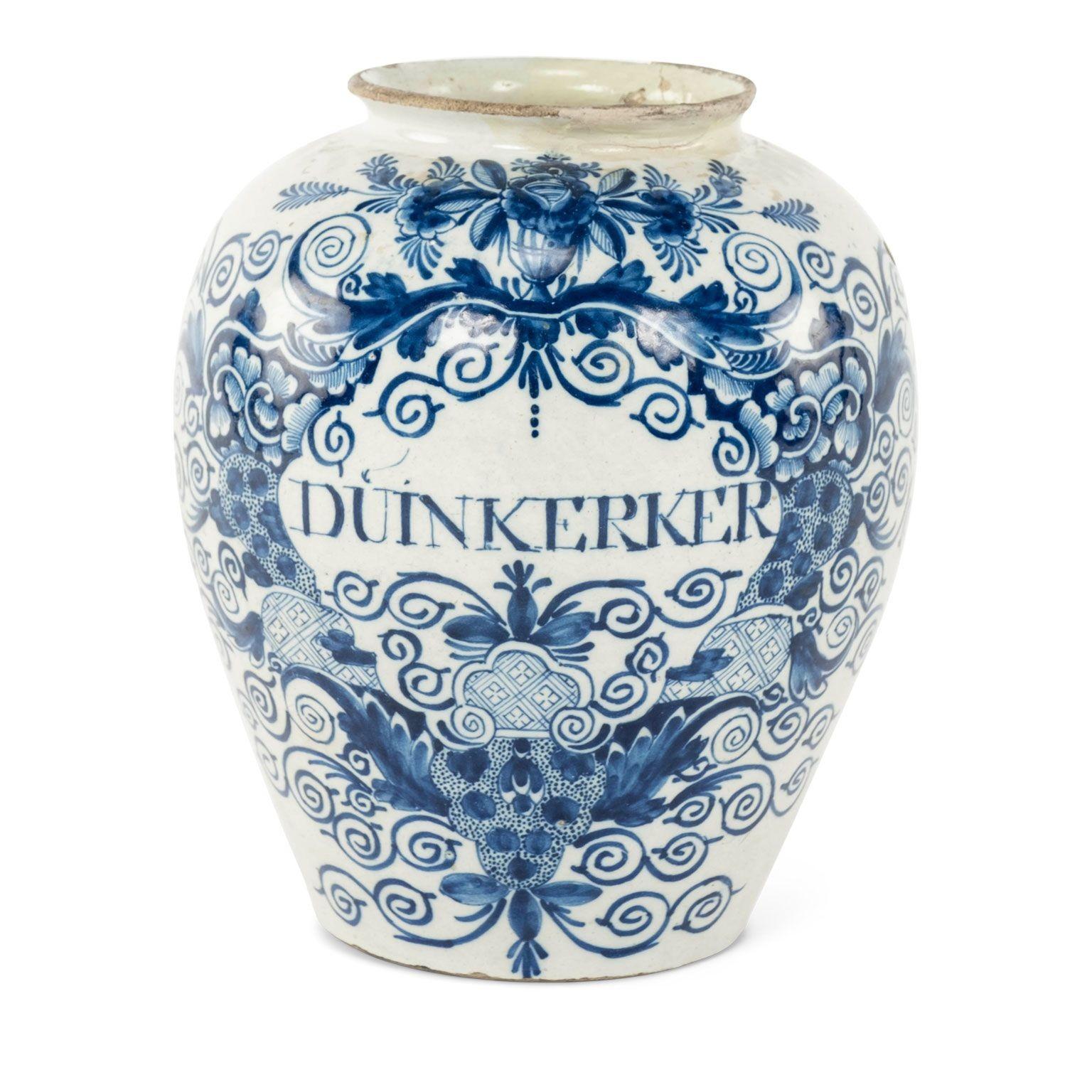 Néoclassique Pot à tabac « Dunerer » bleu et blanc de Delft en vente