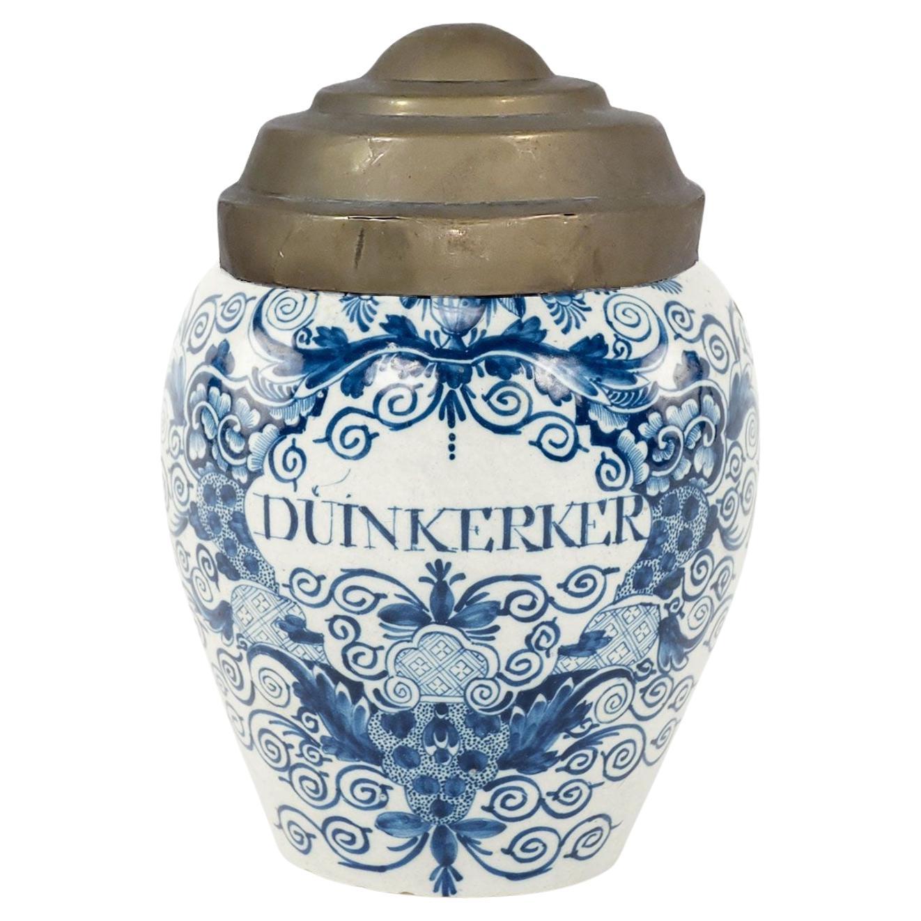 Delft Blue and White "Dunkerer" Tobacco Jar For Sale