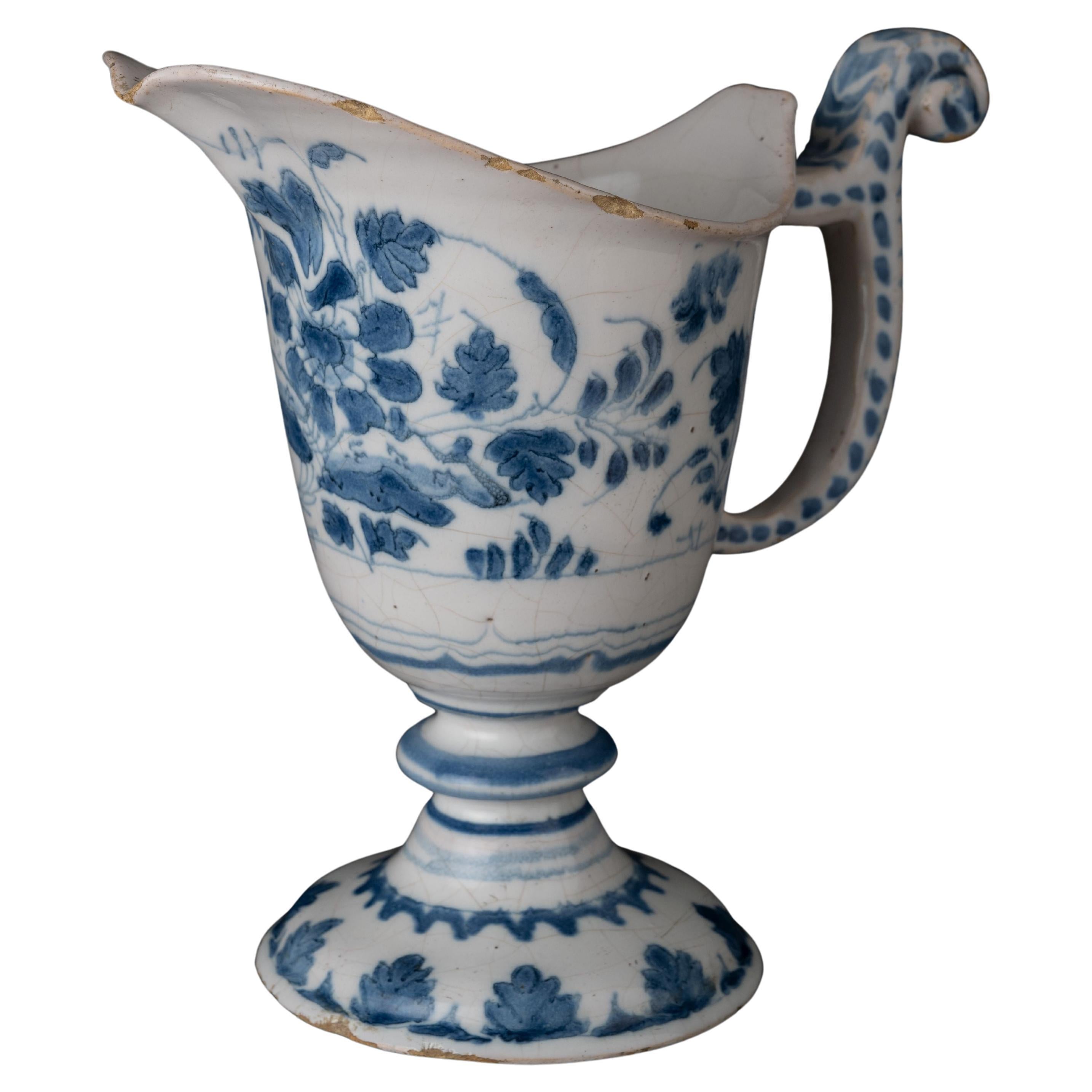 Delft, Blue and white ewer with floral decor Delft, 1680-1700