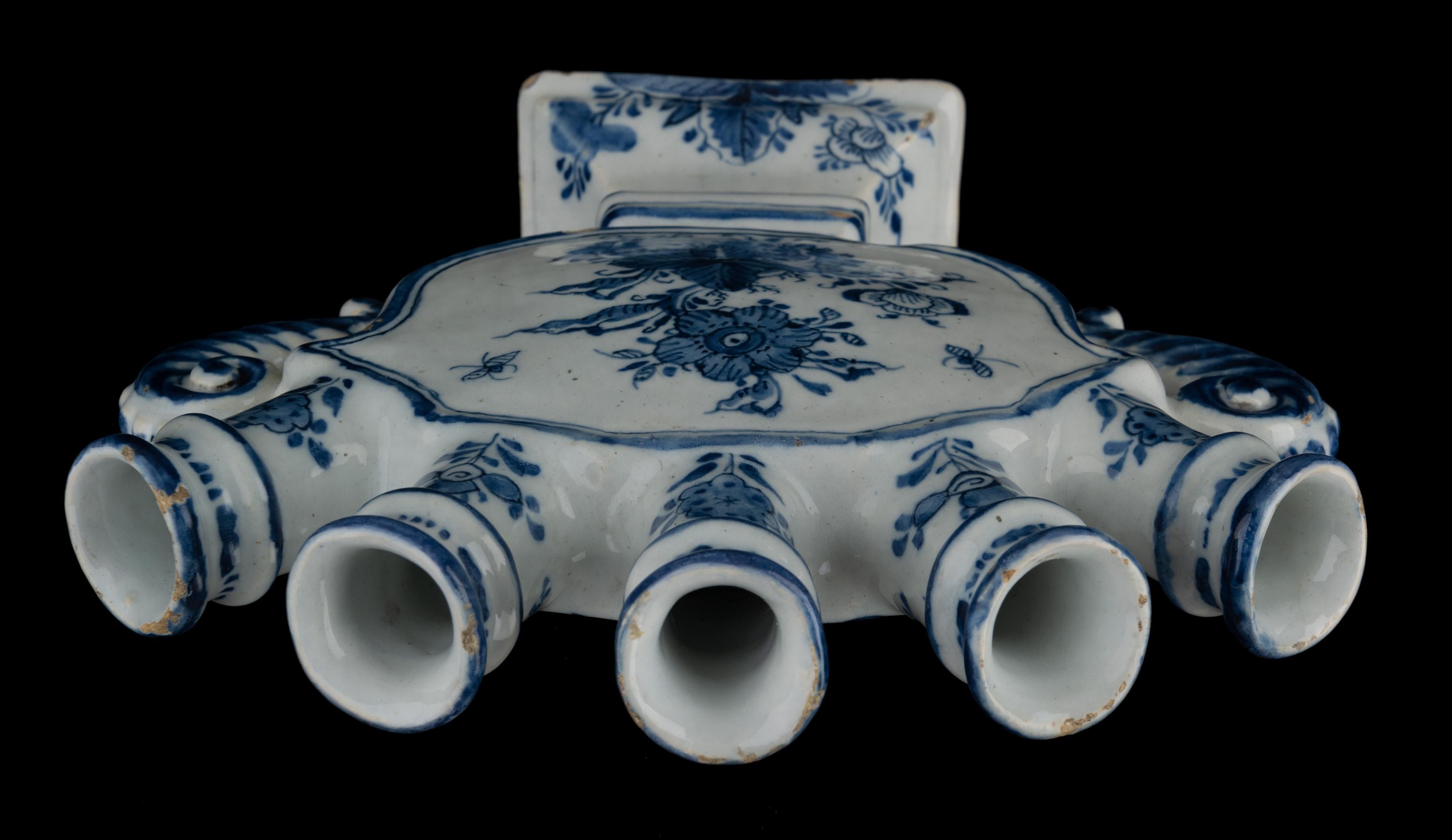 Ceramic Delft Blue and White Flower Vase with Spouts 1720-1730 Tulip Vase For Sale