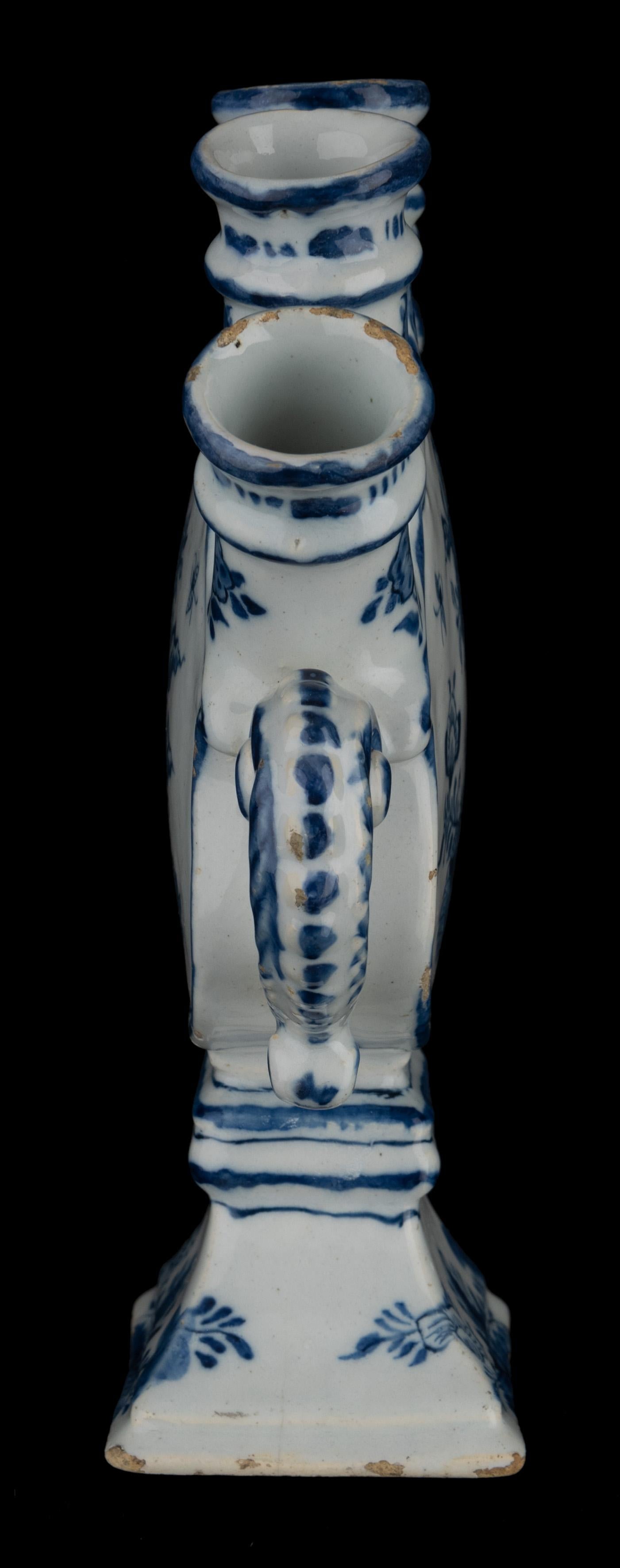 Glazed Delft Blue and White Flower Vase with Spouts 1720-1730 Tulip Vase For Sale