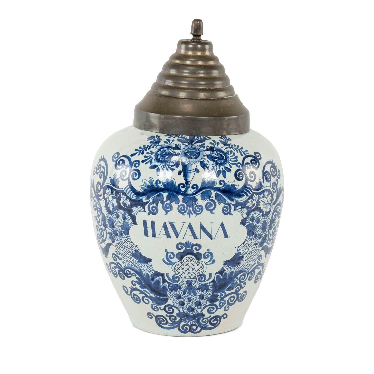 Delft Blue and White "Havana" Tobacco Jar For Sale