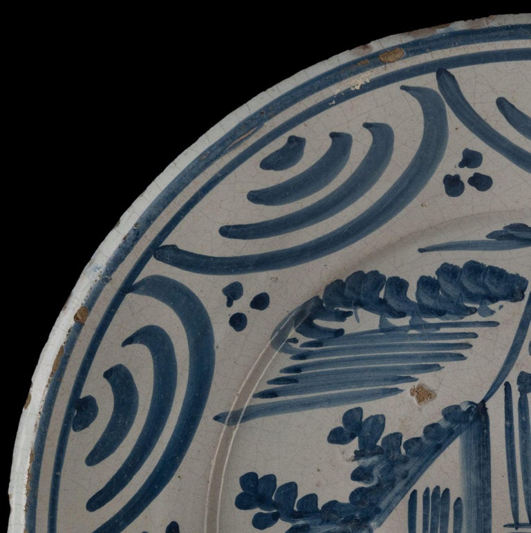 Ceramic Delft Blue and White Landscape Dish Makkum, 1775-1800 Tichelaar Pottery For Sale