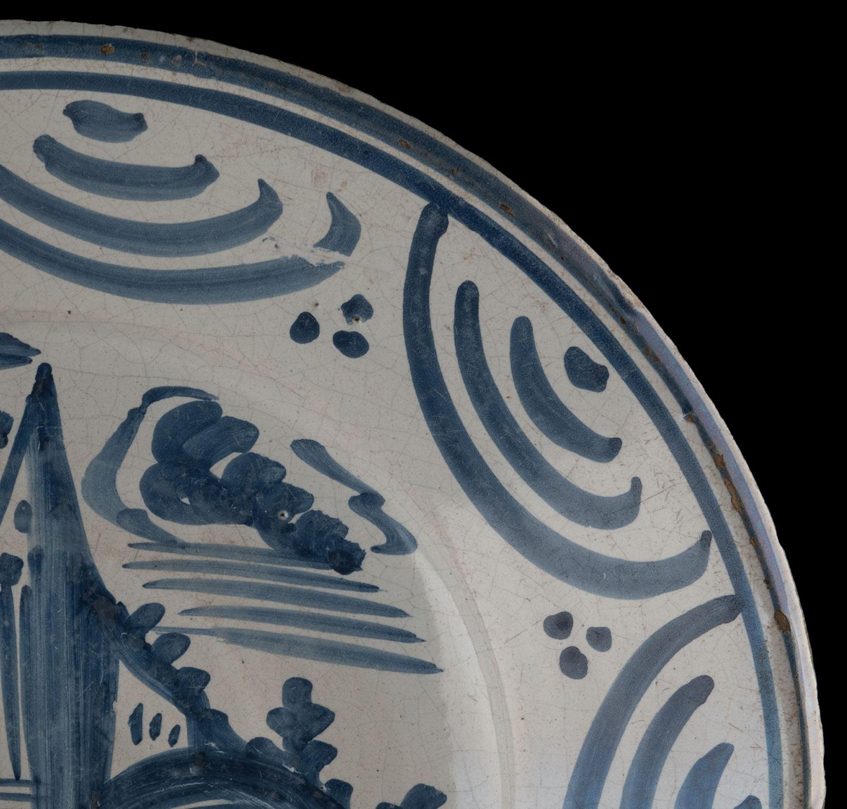 Delft Blue and White Landscape Dish Makkum, 1775-1800 Tichelaar Pottery In Good Condition For Sale In ROSSUM, GE