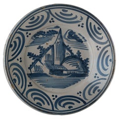 Delft Blue and White Landscape Dish Makkum, 1775-1800 Tichelaar Pottery