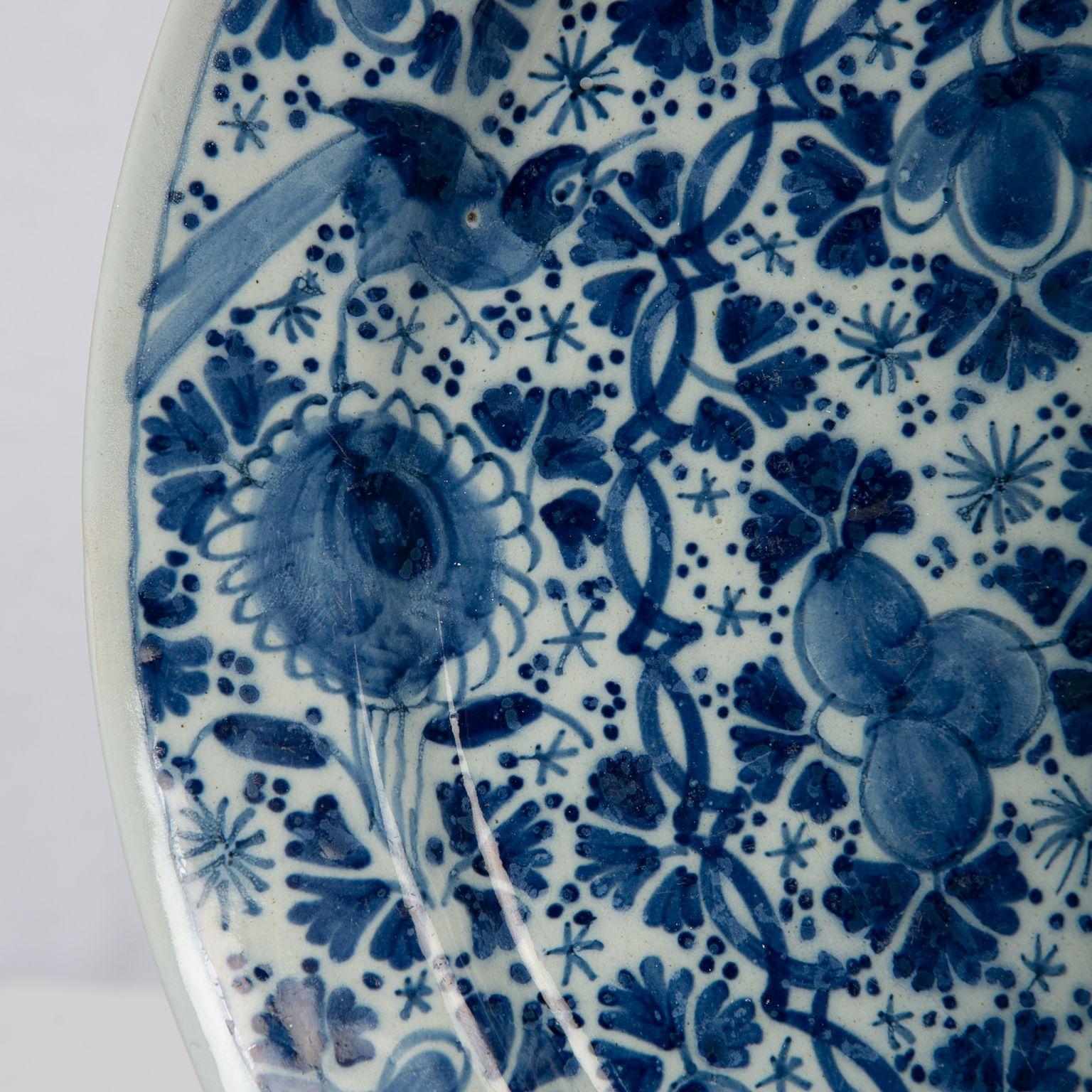 Hand-Painted Delft Blue and White Large Charger Hand Painted, Netherlands, Late 18th Century