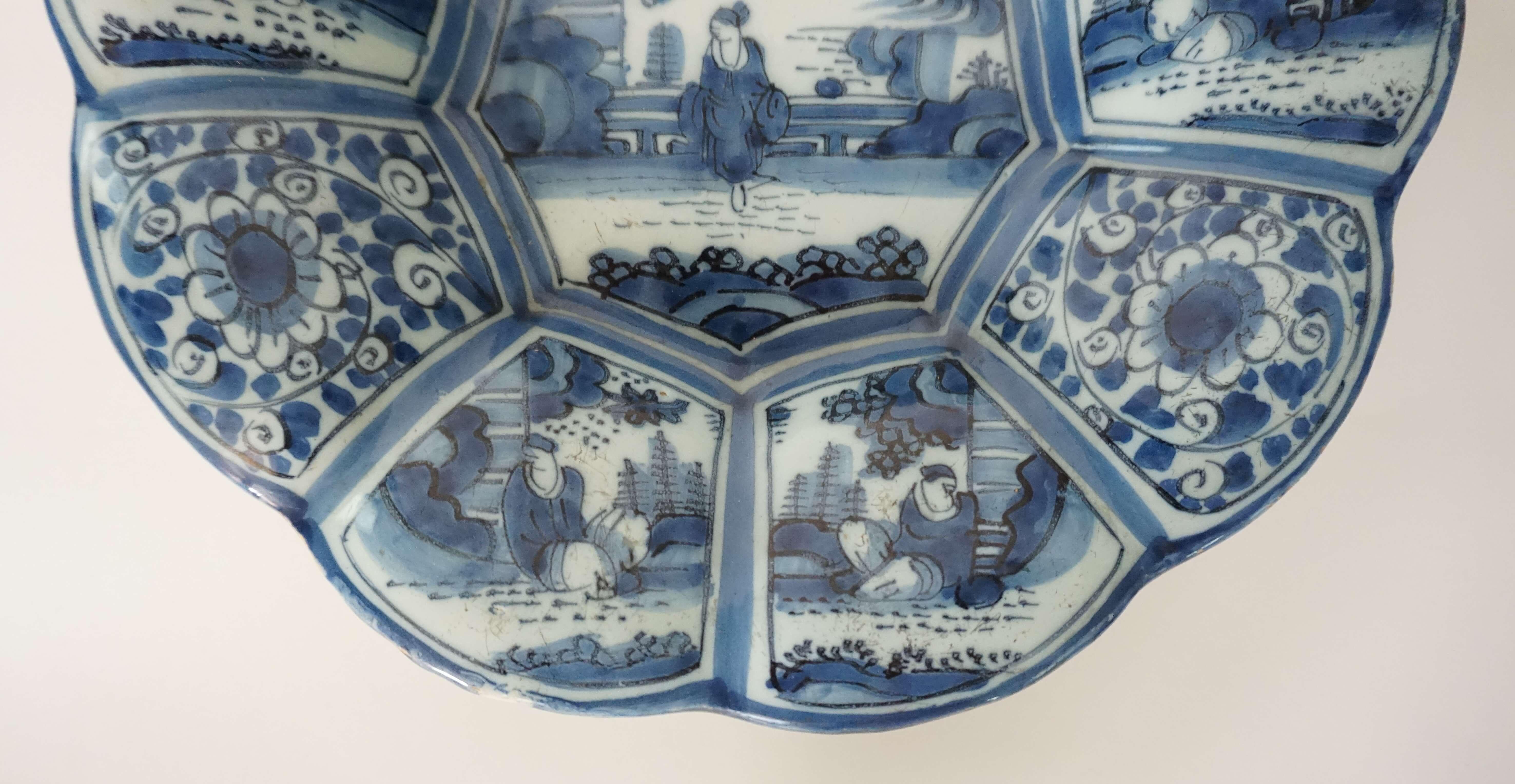 17th Century Delft Blue and White Lobed Bowl, circa 1680