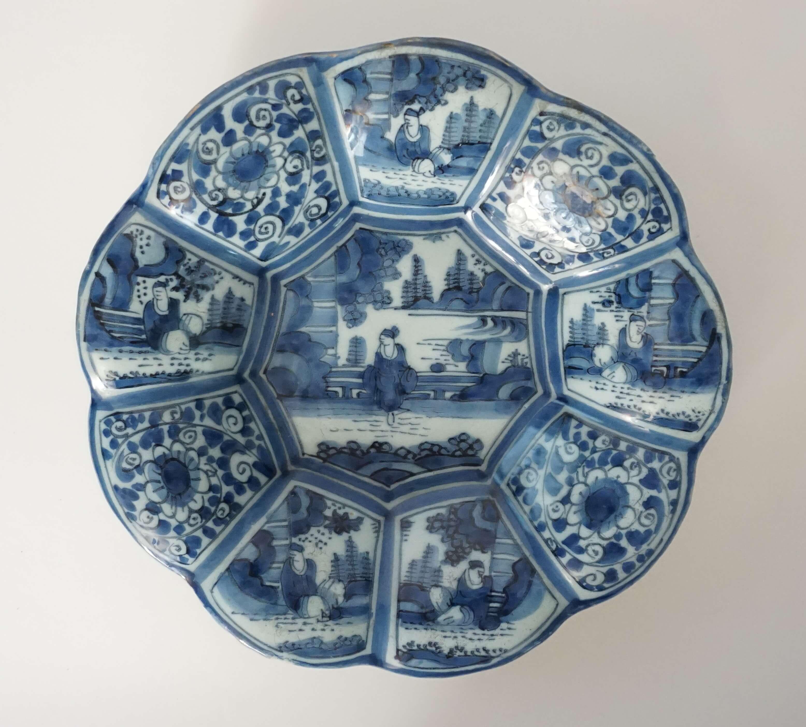 Pottery Delft Blue and White Lobed Bowl, circa 1680